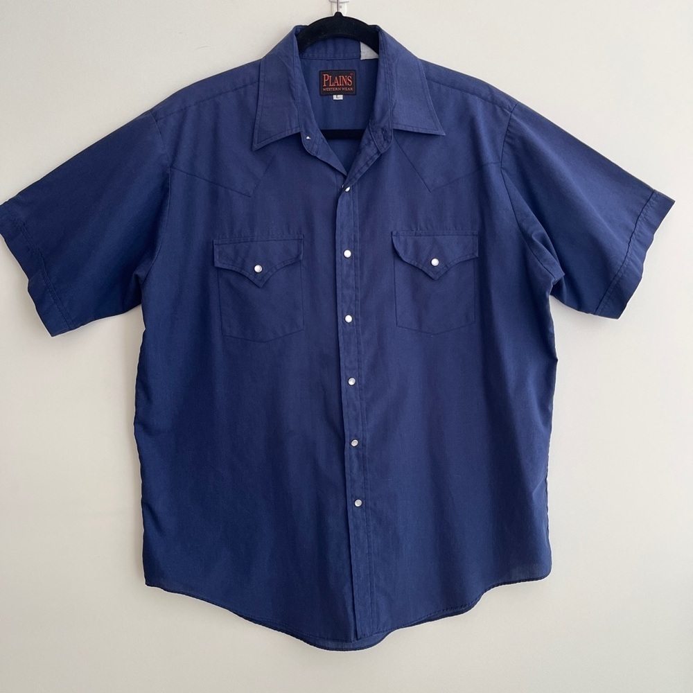 PLAINS Western Wear Vintage Shirt Short Sleeve Pearl Snap Stampede Rockabilly